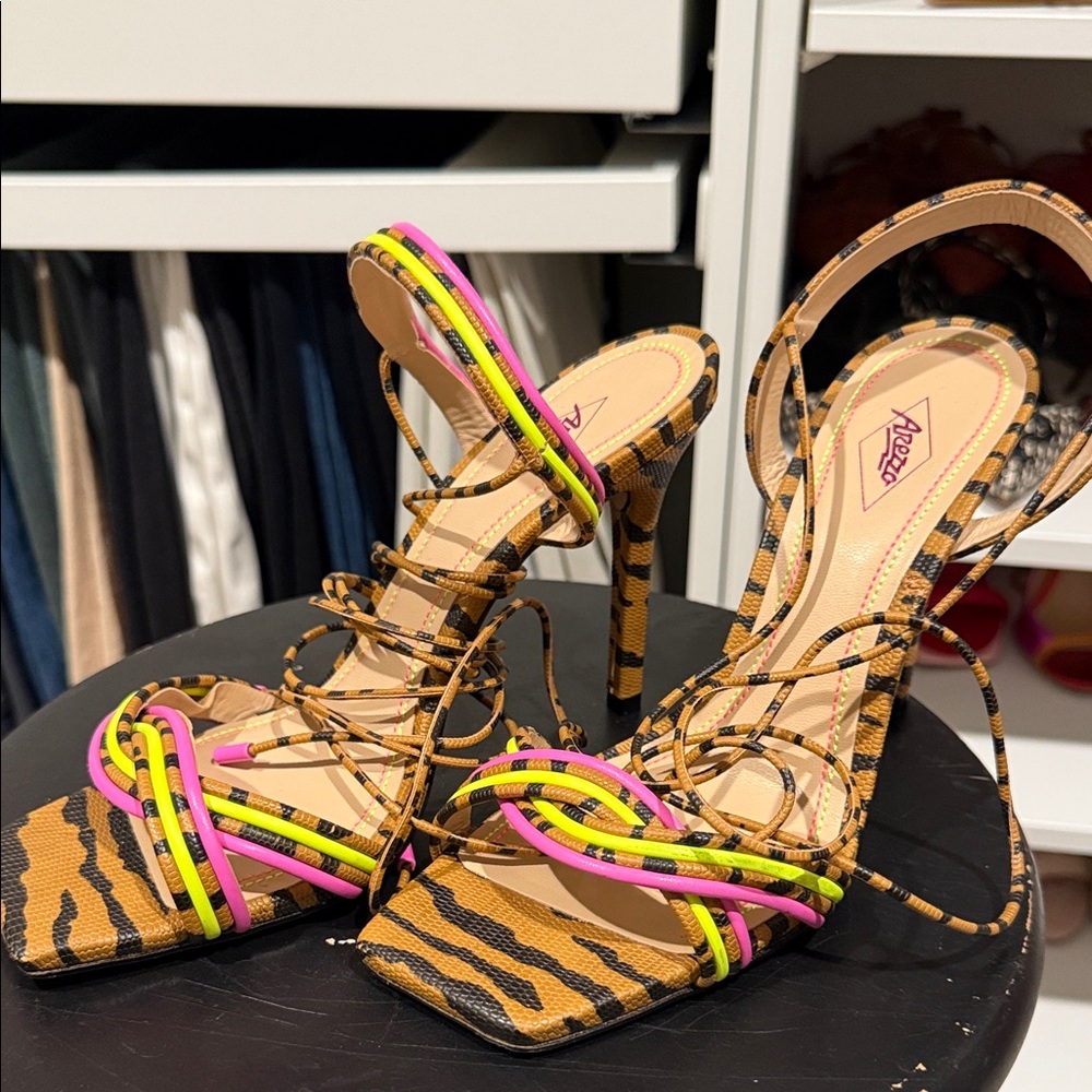 Arezzo Multicolor Strappy Animal Print Heels